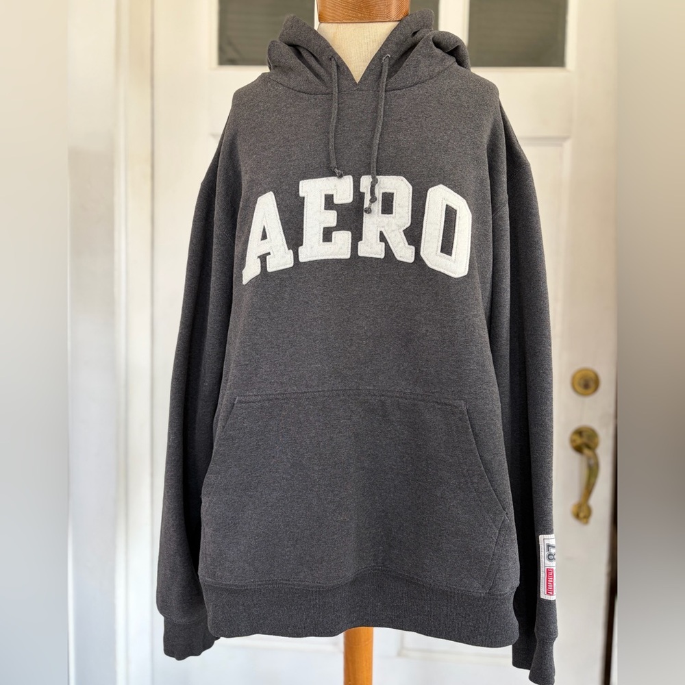 Aeropostale Charcoal Gray Pullover Hoodie with White 'AERO' Logo